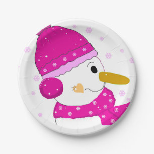 Pink Snowman Pappteller