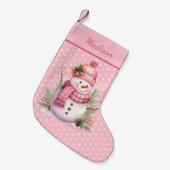 Pink Snowman Polka Dot Custom Christmas Strumpf Kleiner Weihnachtsstrumpf (Vorderansicht (hängend))