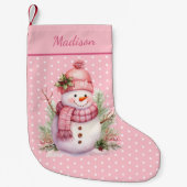 Pink Snowman Polka Dot Custom Christmas Strumpf Kleiner Weihnachtsstrumpf (Vorderseite)