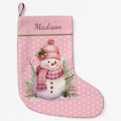 Pink Snowman Polka Dot Custom Christmas Strumpf Kleiner Weihnachtsstrumpf (Vorderseite)