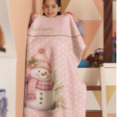 Pink Snowman Polka Dot Custom Fleece Blanket