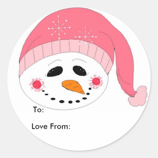 Pink Snowman Runder Aufkleber (Vorderseite)