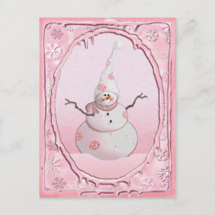 PINK SNOWMAN, SCARF & SNOW HAT VON SHARON SHARPE POSTKARTE