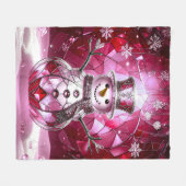 Pink Snowman Snowflakes Fleece Blanket (Vorderseite (Horizontal))