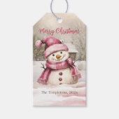 Pink Snowman Vintage Weihnachten Geschenkanhänger (Vorderseite)