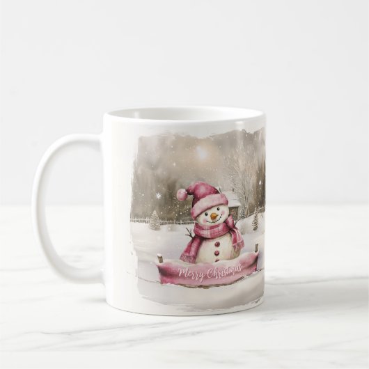 Pink Snowman Vintage Weihnachten Kaffeetasse (Links)
