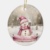 Pink Snowman Vintage Weihnachten Keramik Ornament (Links)