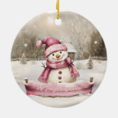 Pink Snowman Vintage Weihnachten Keramik Ornament (Hinten)