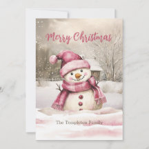 Pink Snowman Vintage Weihnachtsfeiertag Karte