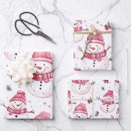 Pink Snowman Weihnachten Geschenkpapier Set