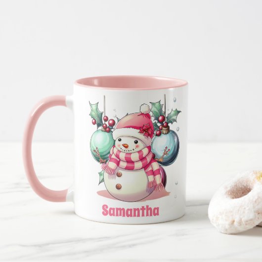 Pink Snowman Weihnachten Kinder Heiße Schokolade Tasse (Mit Donut)