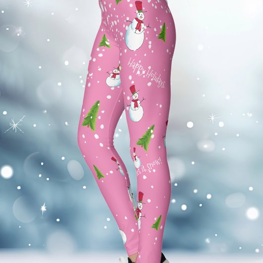Pink Snowman Weihnachten Leggings