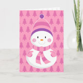 Pink Snowman Weihnachtskarte Feiertagskarte (Vorderseite)