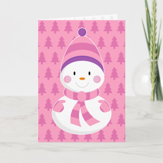Pink Snowman Weihnachtskarte Feiertagskarte (Vorderseite)