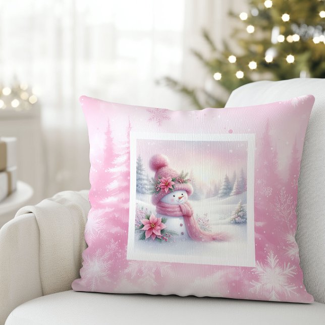 Pink Snowman Winter Forest Soft Kids Gift Cushion Kissen (Pink Snowman Winter Forest Soft Kids Gift Cushion)