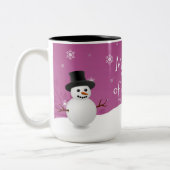 Pink Snowman Winter Scene Weihnachtsfeier Tasse (Links)