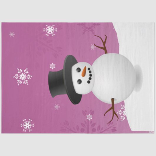 Pink Snowman Winter Scene Weihnachtszettel Seidenpapier (Vorderseite)