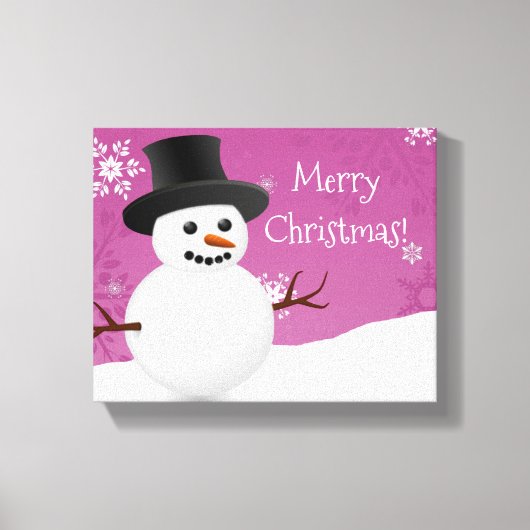 Pink Snowman Winter Szene Weihnachten Canvas Print Leinwanddruck (Vorderseite)