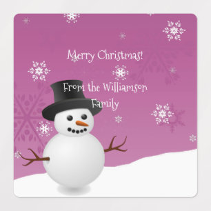 Pink Snowman Winter Szene Weihnachtsbacketikett Etiketten
