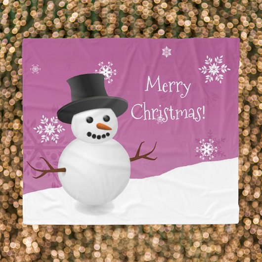 Pink Snowman Winter Szene Weihnachtsblanket Fleecedecke