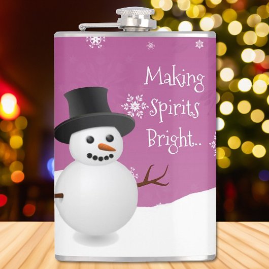 Pink Snowman Winter Szene Weihnachtsflasche Flachmann