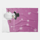 Pink Snowman Winter Szene Weihnachtsküche Handtuch (Horizontal)