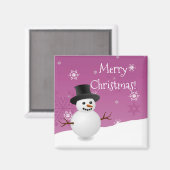 Pink Snowman Winterlandschaft Weihnachten Magnet (Vorderseite/Rückseite)