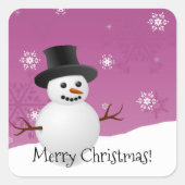 Pink Snowman Winterlandschaft Weihnachtsaufkleber Quadratischer Aufkleber (Vorderseite)