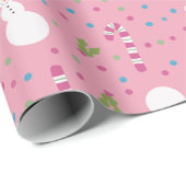 Pink Snowman Wrapping Paper Geschenkpapier (Rolleneckpunkt)