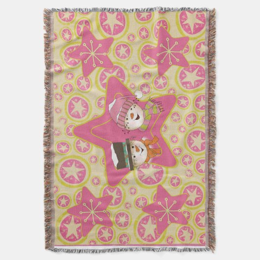 Pink Snowmen und Stars Holiday Throw Decke (Vorderseite Vertikal)