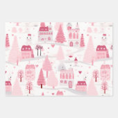 Pink Snowy Village Geschenkpapier Set (Vorderseite)
