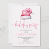 Pink Snowy Weihnachtsmannmütze Weihnachtsfeier Einladung (Vorderseite)