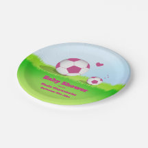 Pink Soccer Babydusche Papierplatte