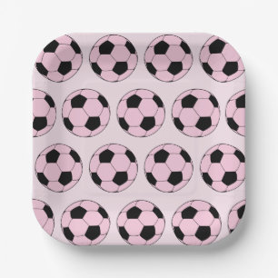 Pink Soccer Ball Football-Muster Pappteller