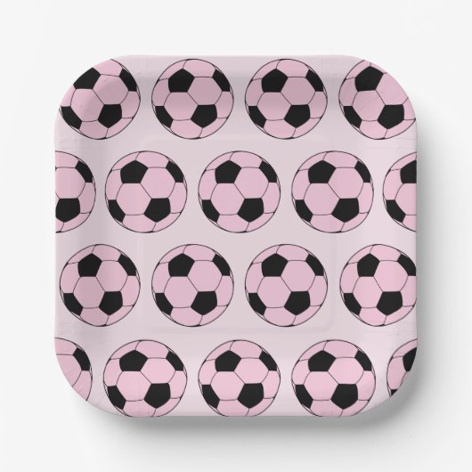 Pink Soccer Ball Football-Muster Pappteller (Vorderseite)