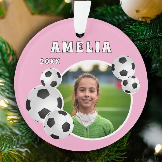 Pink Soccer Ball Foto Ornament