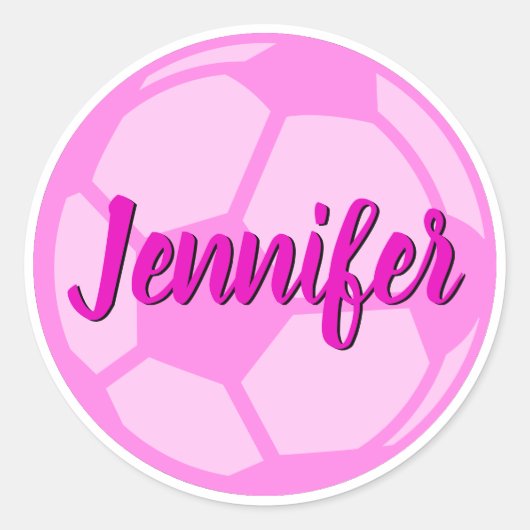 Pink Soccer Ball Individuelle Name Runder Aufkleber (Vorderseite)