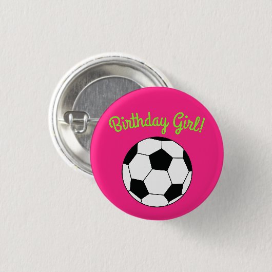 Pink Soccer Geburtstagsparty Button (Vorne & Hinten)