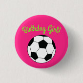 Pink Soccer Geburtstagsparty Button (Vorderseite)