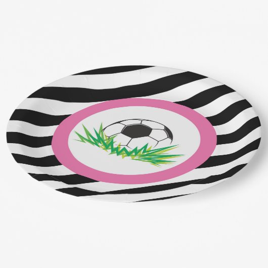 Pink Soccer Geburtstagsparty Teller (Schrägansicht)