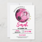 Pink Soccer Girl zum Geburtstag Einladung (Vorderseite)