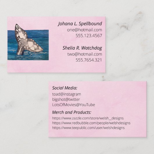 Pink Social calling card-whale Visitenkarte (Vorne/Hinten)
