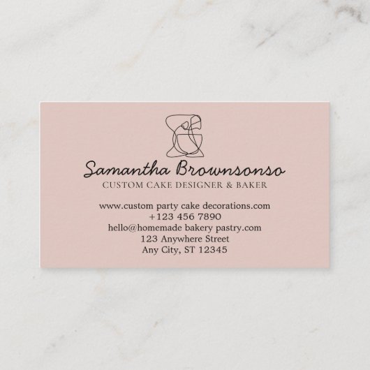 Pink Soft Blush Hausgemachte Backwaren Koch Visitenkarte (Rückseite)