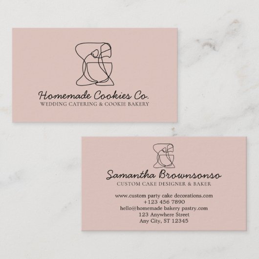 Pink Soft Blush Hausgemachte Backwaren Koch Visitenkarte (Vorne/Hinten)