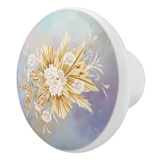 Pink Soft Pastell Pampas Grass Blume Dragee Keramikknauf (Rechts)