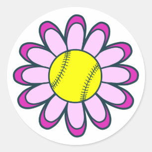 Pink Softball Girl Runder Aufkleber