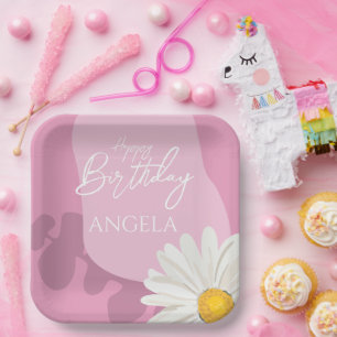 Pink Sommer Weiße Daisy Alles Gute zum Geburtstag Pappteller