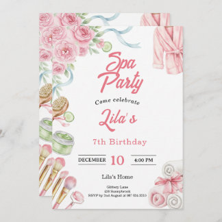 Pink Spa Party Invitation for Girl's 7th Birthday Einladung