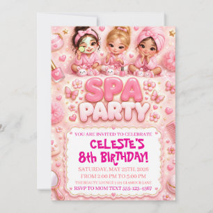 Pink Spa Party Mädchen 8. Geburtstag  Einladung