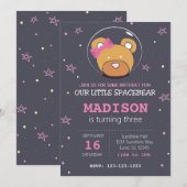 Pink Space Bär Geburtstagsparty Einladung (Vorne/Hinten)